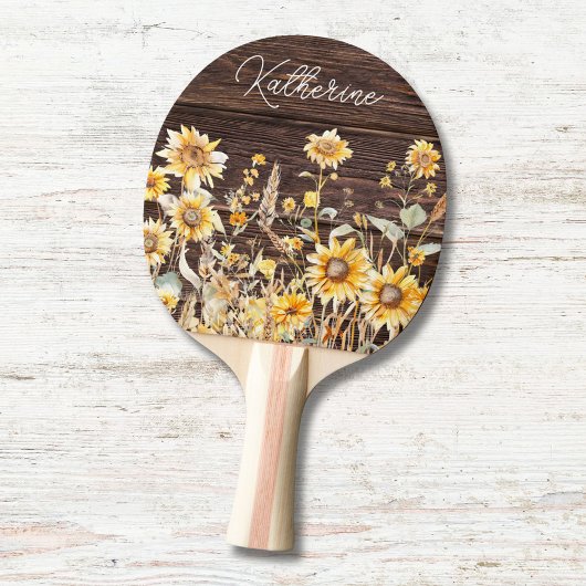 Raquette De Ping Pong Monogramme Aquarelle Tournesol jaune bois