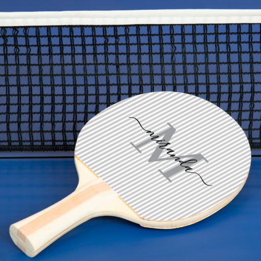 Raquette De Ping Pong Monogramme aux rayures grises Nom (Insitu)