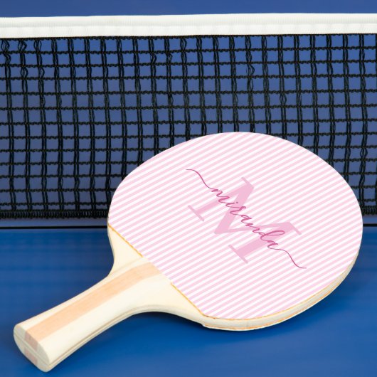 Raquette De Ping Pong Monogramme aux rayures roses Nom (Insitu)