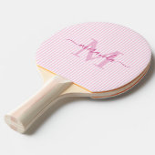 Raquette De Ping Pong Monogramme aux rayures roses Nom (Devant Angle)