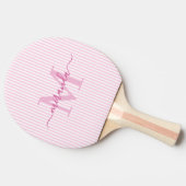 Raquette De Ping Pong Monogramme aux rayures roses Nom (Côté)
