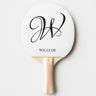 Raquette De Ping Pong Monogramme blanc élégant et personnalisé initial