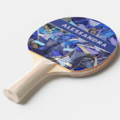 Raquette De Ping Pong Monogramme bleu abstrait motif bande violet blanc (Devant Angle)