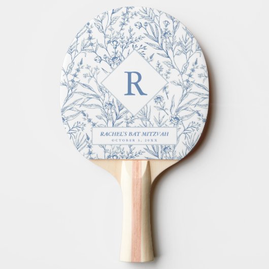 Raquette De Ping Pong Monogramme bleu Bat mitzvah Ping Pong (Dos)
