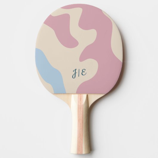 Raquette De Ping Pong Monogramme bleu rose Abstrait doux (Devant)