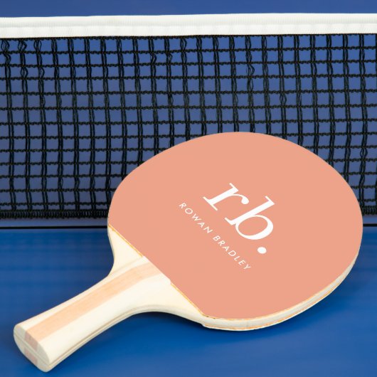 Raquette De Ping Pong Monogramme Corail Pêche Élégante Feminine Minimali (Insitu)