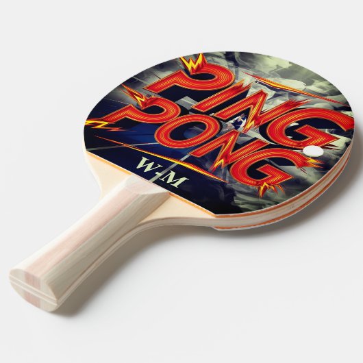 Raquette De Ping Pong monogramme couleur de script moderne mignon (Devant Angle)