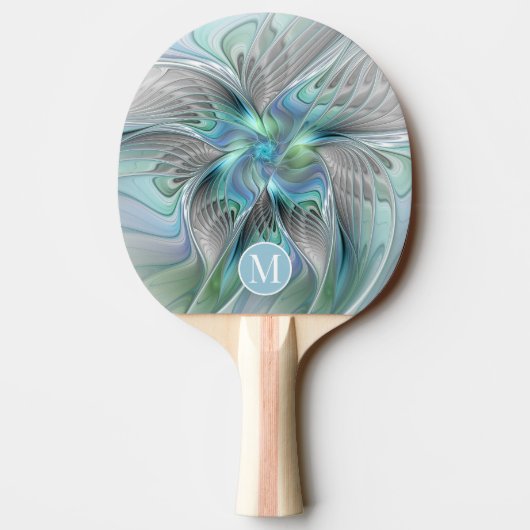 Raquette De Ping Pong Monogramme d'art de l'Imaginaire à papillon bleu A (Dos)