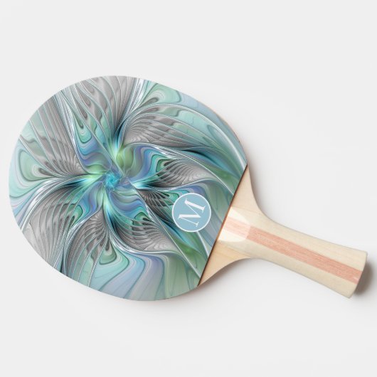 Raquette De Ping Pong Monogramme d'art de l'Imaginaire à papillon bleu A (Côté)