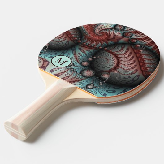 Raquette De Ping Pong Monogramme d'Art Fractal Abstrait Vivid Imaginaire (Devant Angle)