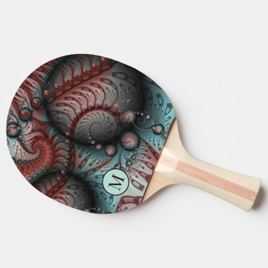 Raquette De Ping Pong Monogramme d'Art Fractal Abstrait Vivid Imaginaire (Côté)