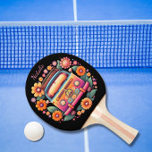 Raquette De Ping Pong Monogramme de bus à fleurs des années 1960