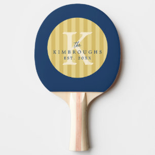 Raquette De Ping Pong Monogramme de famille en cercle rayé bleu marine j