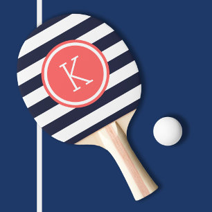 Raquette De Ping Pong Monogramme de la marine et des bandes de rapaces d