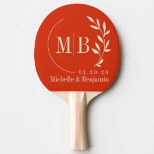Raquette De Ping Pong Monogramme de mariage à feuille d'orange sanguine