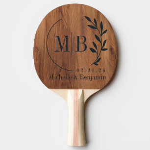 Raquette De Ping Pong Monogramme de mariage à la feuille d'érable en boi