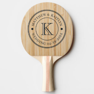 Raquette De Ping Pong Monogramme de mariage au bambou blanc