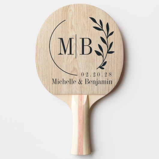 Raquette De Ping Pong Monogramme de mariage de feuille de pin blanc (Devant)