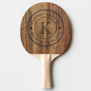 Raquette De Ping Pong Monogramme de mariage en bois de cèdre brut