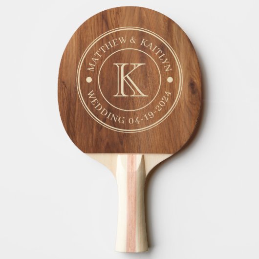 Raquette De Ping Pong Monogramme de mariage en bois d'érable (Dos)