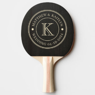 Raquette De Ping Pong Monogramme de mariage en bois noir foncé
