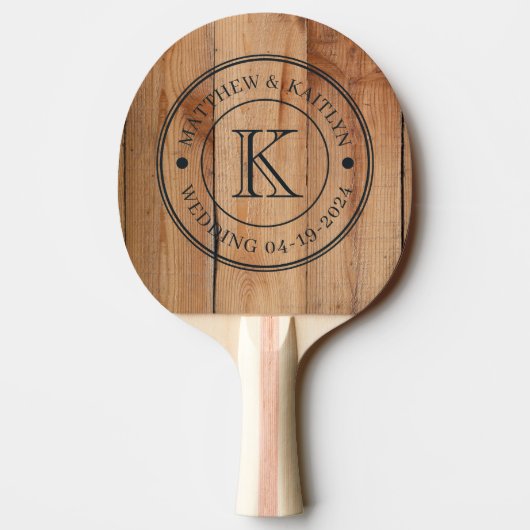Raquette De Ping Pong Monogramme de mariage en érable brut (Dos)
