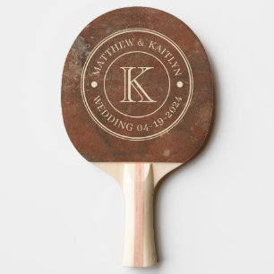 Raquette De Ping Pong Monogramme de mariage en grès brun