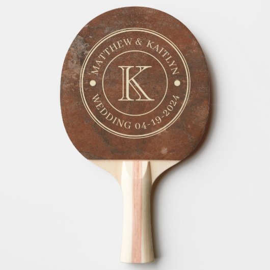 Raquette De Ping Pong Monogramme de mariage en grès brun (Dos)