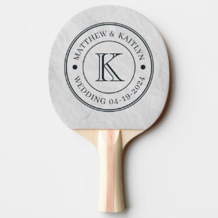 Raquette De Ping Pong Monogramme de mariage en pierre de marbre blanc