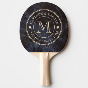 Raquette De Ping Pong Monogramme de mariage en pierre sombre modeste ave