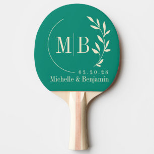 Raquette De Ping Pong Monogramme de mariage feuille brise de plage aquat
