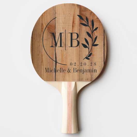 Raquette De Ping Pong Monogramme de mariage feuille brute d'érable (Dos)