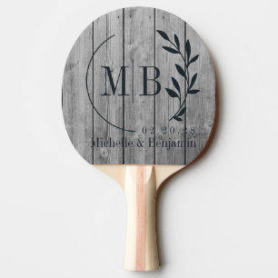 Raquette De Ping Pong Monogramme de mariage feuille en bois gris propre