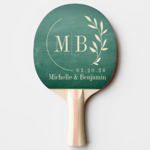 Raquette De Ping Pong Monogramme de mariage feuille tableau vert