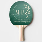 Raquette De Ping Pong Monogramme de mariage feuille tableau vert (Devant)