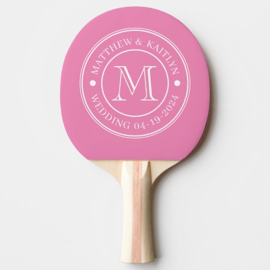 Raquette De Ping Pong Monogramme de mariage rose (Devant)
