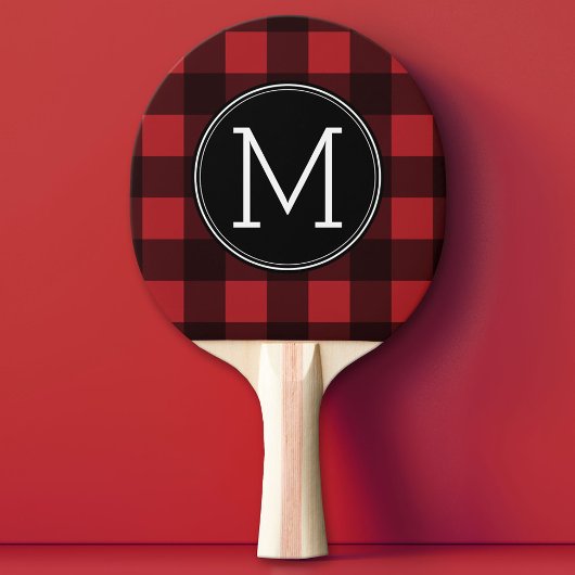 Raquette De Ping Pong Monogramme de Motif de buffle rouge et noir rustiq