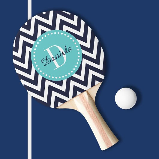 Raquette De Ping Pong Monogramme de Navy et de Turquoise Chevron