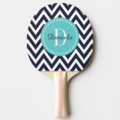 Raquette De Ping Pong Monogramme de Navy et de Turquoise Chevron (Devant)