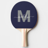 Raquette De Ping Pong Monogramme de nom bleu marine (Devant)