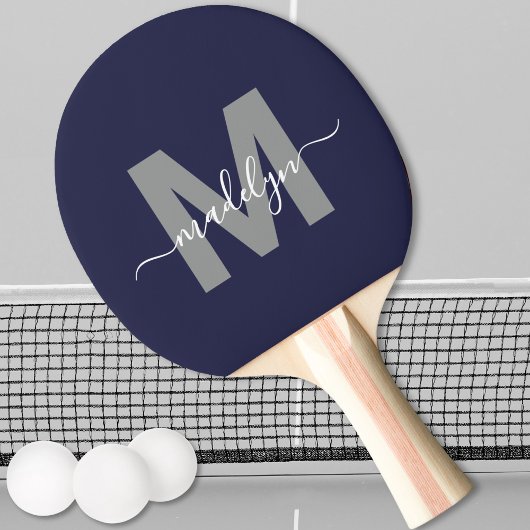 Raquette De Ping Pong Monogramme de nom bleu marine