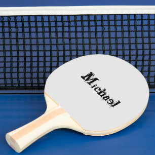 Raquette De Ping Pong Monogramme de nom moderne minimaliste noir gris