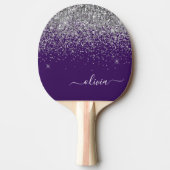 Raquette De Ping Pong Monogramme de Parties scintillant d'argent violet (Devant)