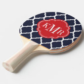 Raquette De Ping Pong Monogramme de Quatrefoil bleu marine et rouge maro (Devant Angle)