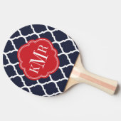 Raquette De Ping Pong Monogramme de Quatrefoil bleu marine et rouge maro (Côté)