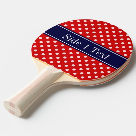 Raquette De Ping Pong Monogramme de ruban bleu bleu marine Pois rouge (Devant Angle)