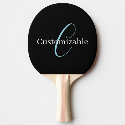 Raquette De Ping Pong Monogramme de script cursif éditable Noir Bleu Bla (Devant)
