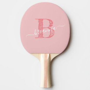 Raquette De Ping Pong Monogramme de script initial Coral personnalisé ro
