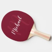 Raquette De Ping Pong Monogramme de script personnalisé et nom Bourgogne (Côté)