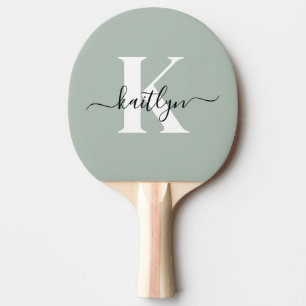 Raquette De Ping Pong Monogramme de style moderne vert sauge